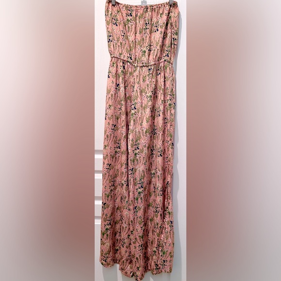 Elan Casablanca Strapless Jumpsuit w High Slit in Coral FloralBerry - Picture 6 of 8